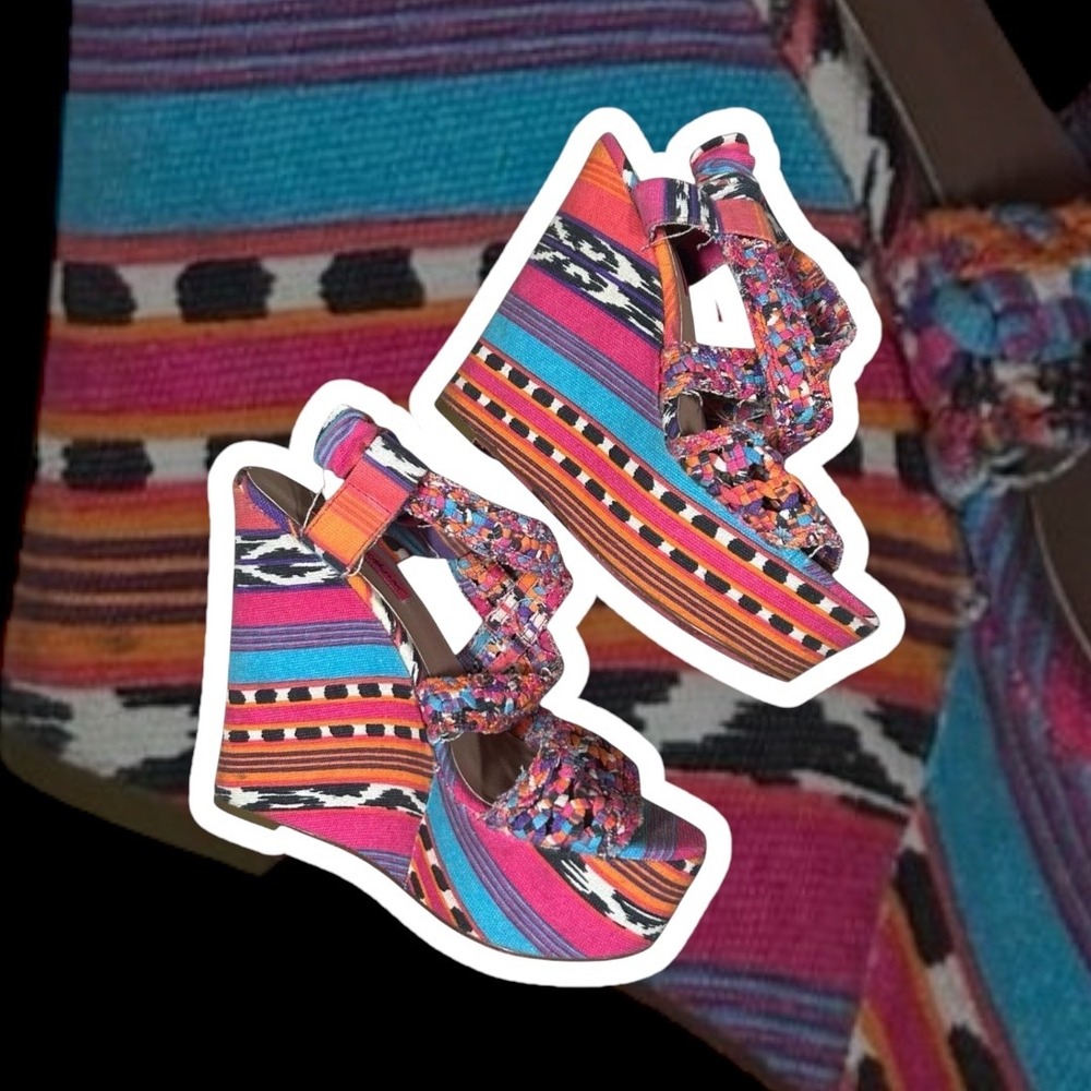Betsey Johnson Multicolor Aztec Stripe Wedge Sandals
